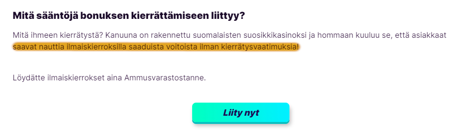 kierrätysvapaat bonukset